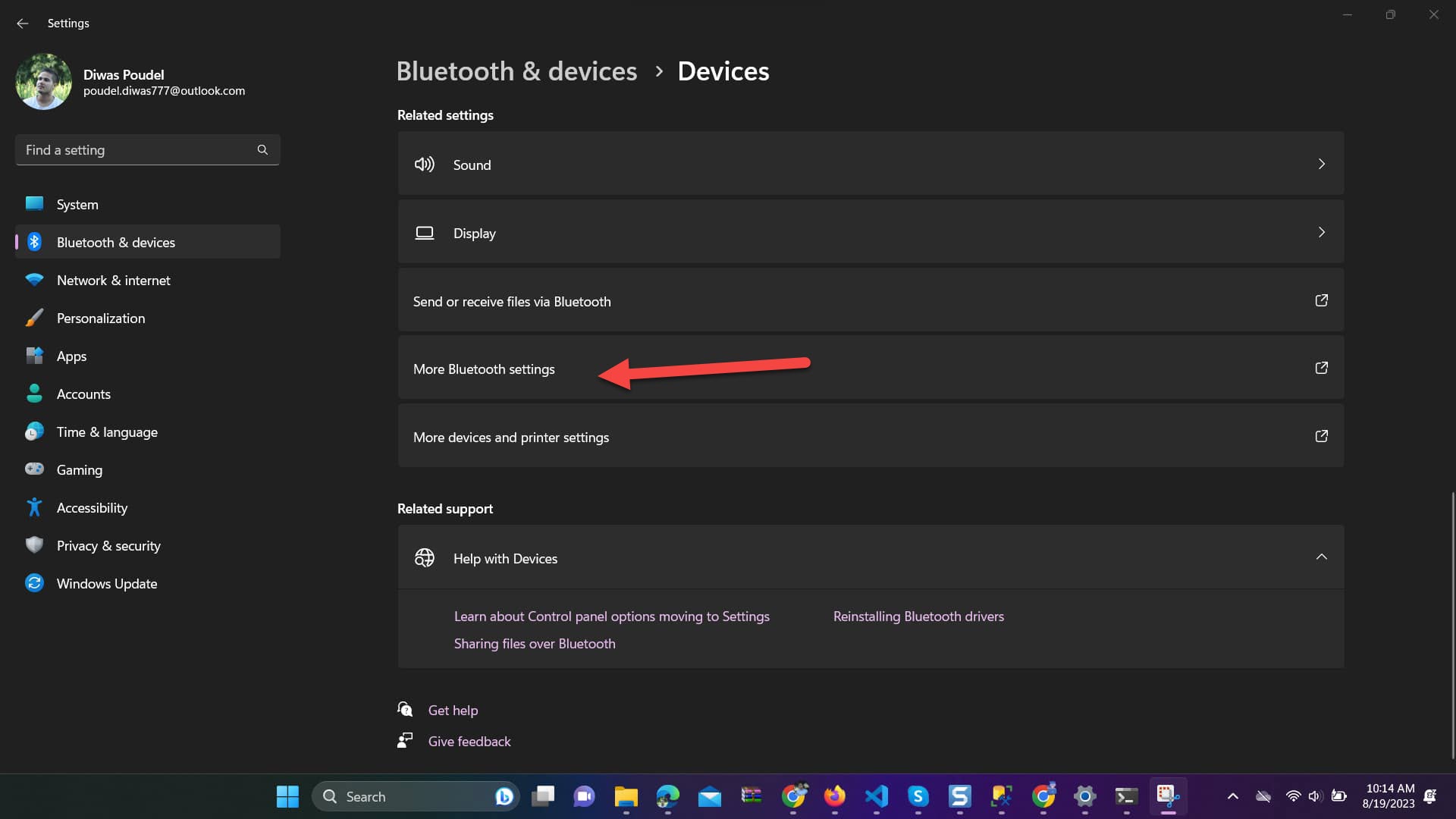 Select More Bluetooth Settings option