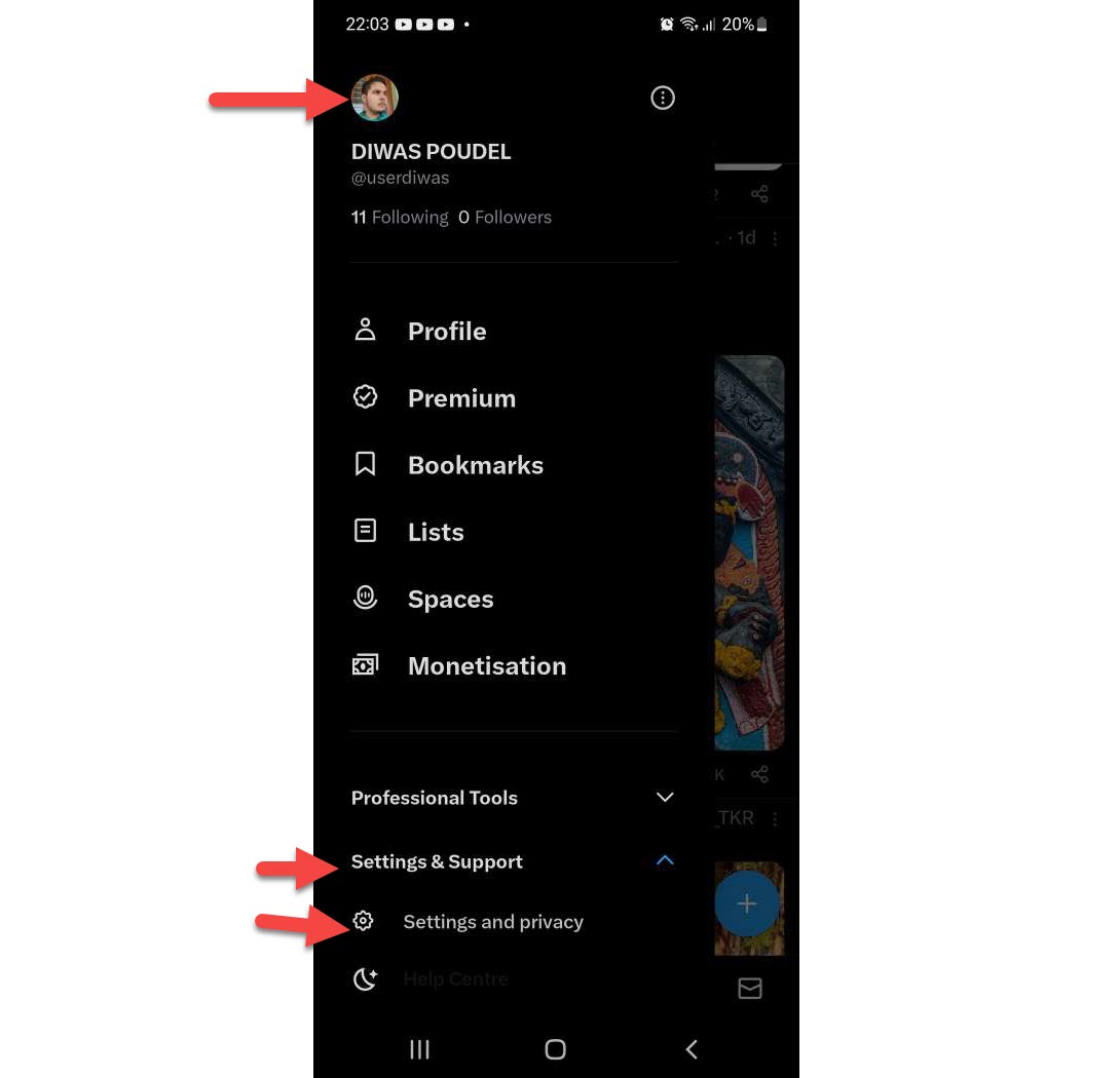 Settings and Privacy option 